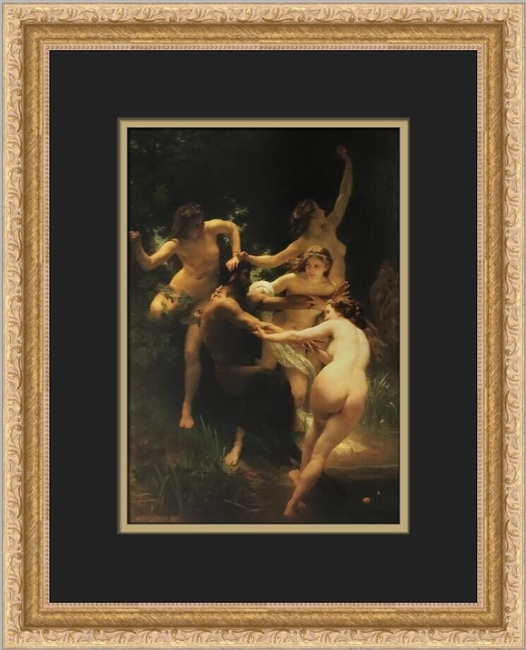 William-Adolphe Bouguereau A Satyr and Nymphs Custom Framed Print 1992: William-Adolphe Bouguereau A Satyr and Nymphs Custom Framed Print 1992 This exquisite custom framed print features the artwork 'A Satyr and Nymphs' by William-Adolphe Bouguereau, created in 1992. Meas