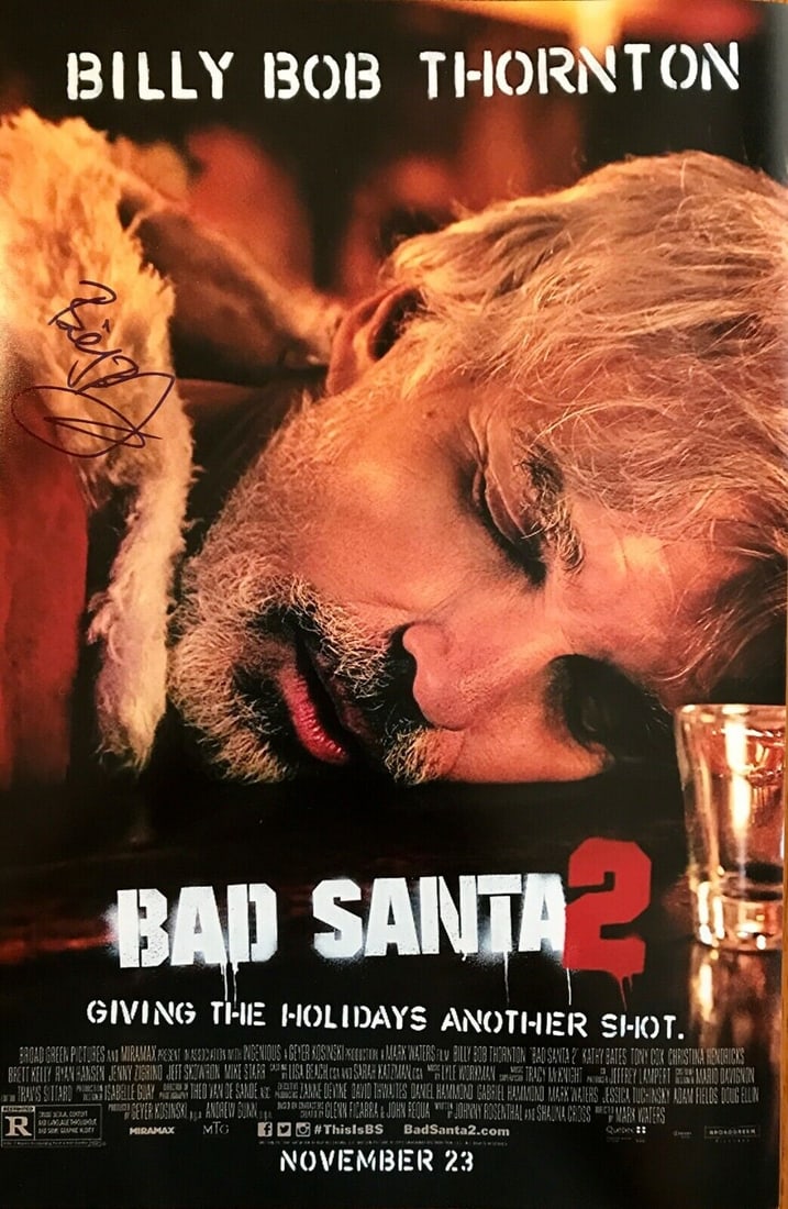 Billy Bob Thornton Signed Bad Santa 2 12x18 Photo: Billy Bob Thornton Signed Bad Santa 2 12x18 Photo Authentic 12x18 photograph from the movie Bad Santa, signed by Billy Bob Thornton using a Sharpie marker. This original item is authenticated by FSC.