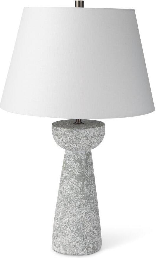 Julia Gray Antique Painted Cement Table Lamp: Julia Gray Antique Painted Cement Table Lamp The Julia antique painted table lamp features a cool gray antiqued finish and a sturdy cement base. It is topped with a white tapered lamp shade, making it