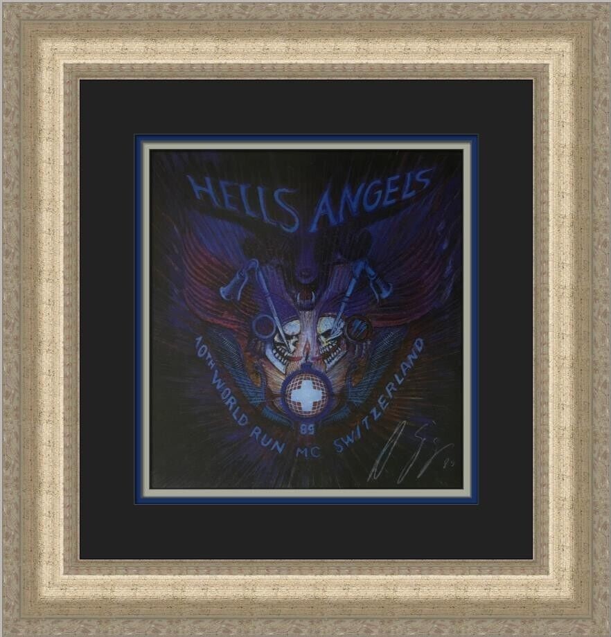 H.R. Giger Fantasy Surrealism Print 18x18 Framed Art 1993: H.R. Giger Fantasy Surrealism Print 18x18 Framed Art 1993 H.R. Giger Hells Angels 10th World Run Switzerland Custom Framed Print. This medium-sized art piece measures 18 in x 18 in and features a land