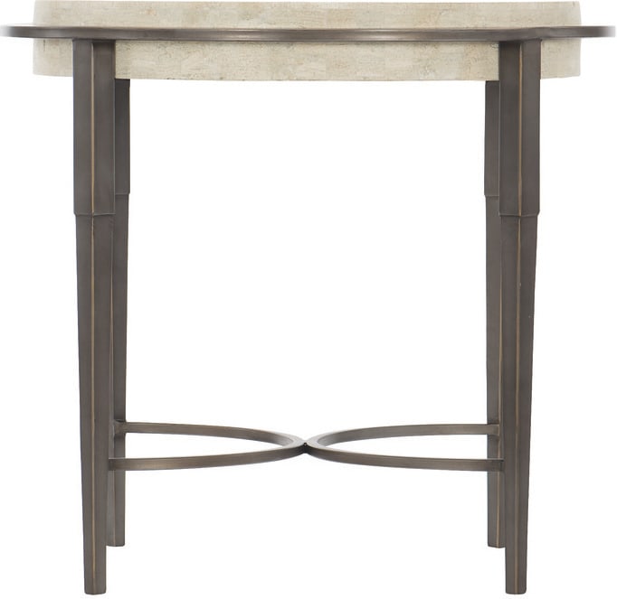 Barclay Round Side Table with White Travertine Top and Antique Pewter Base: Barclay Round Side Table with White Travertine Top and Antique Pewter Base The Barclay round side table features a thick white travertine stone top on a plated steel base with an antique pewter finish
