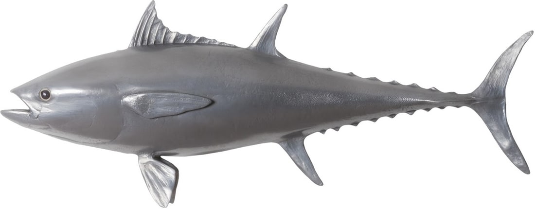 Bluefin Tuna Gray Wall Sculpture in Polished Aluminum: Bluefin Tuna Gray Wall Sculpture in Polished Aluminum The Bluefin Tuna Gray Wall Sculpture is made of composite with a polished aluminum finish. This sculpture is versatile in style; it can enhance a 