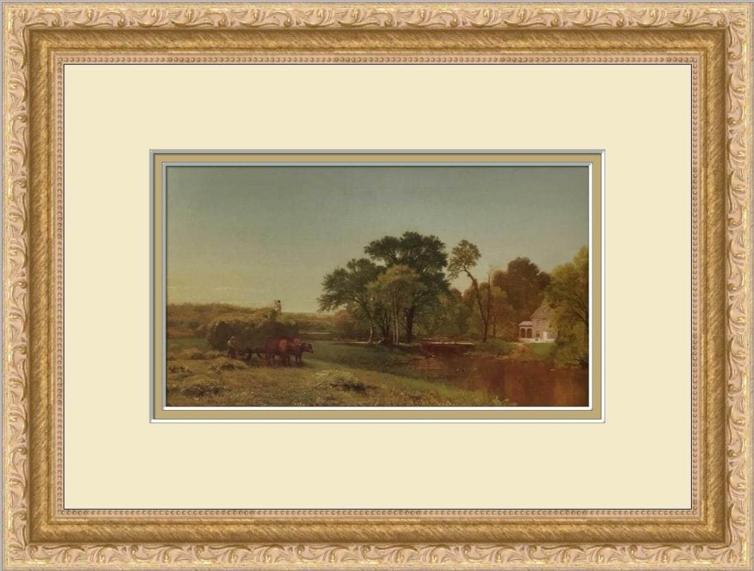 Aaron Draper Shattuck Farm Scene Print 14in x 12in Framed Americana Artwork: Aaron Draper Shattuck Farm Scene Print 14in x 12in Framed Americana Artwork This custom framed print features Aaron Draper Shattuck's 'Shattuck Farm Scene with Hay,' capturing a vibrant farm landscape