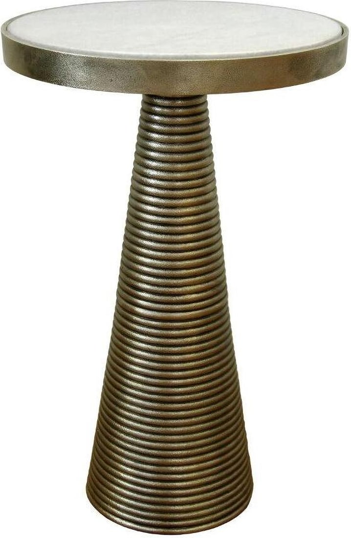 Tara Antique Brass Side Table with Crystalized White Marble Top: Tara Antique Brass Side Table with Crystalized White Marble Top The Tara side table features a tapered, ribbed base finished in luxurious antique brass, topped with a stunning crystalized white marble