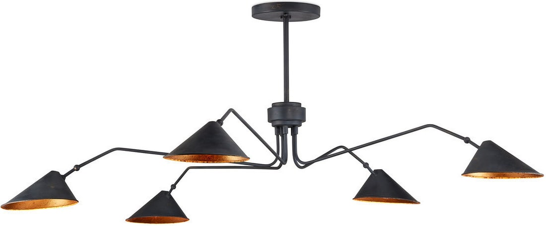 Serpa Black and Gold Chandelier: Serpa Black and Gold Chandelier The Serpa Black Chandelier features a rubbed French black finish on slender arms and shades, providing a lightly weathered look. Crafted from wrought iron, this spidery