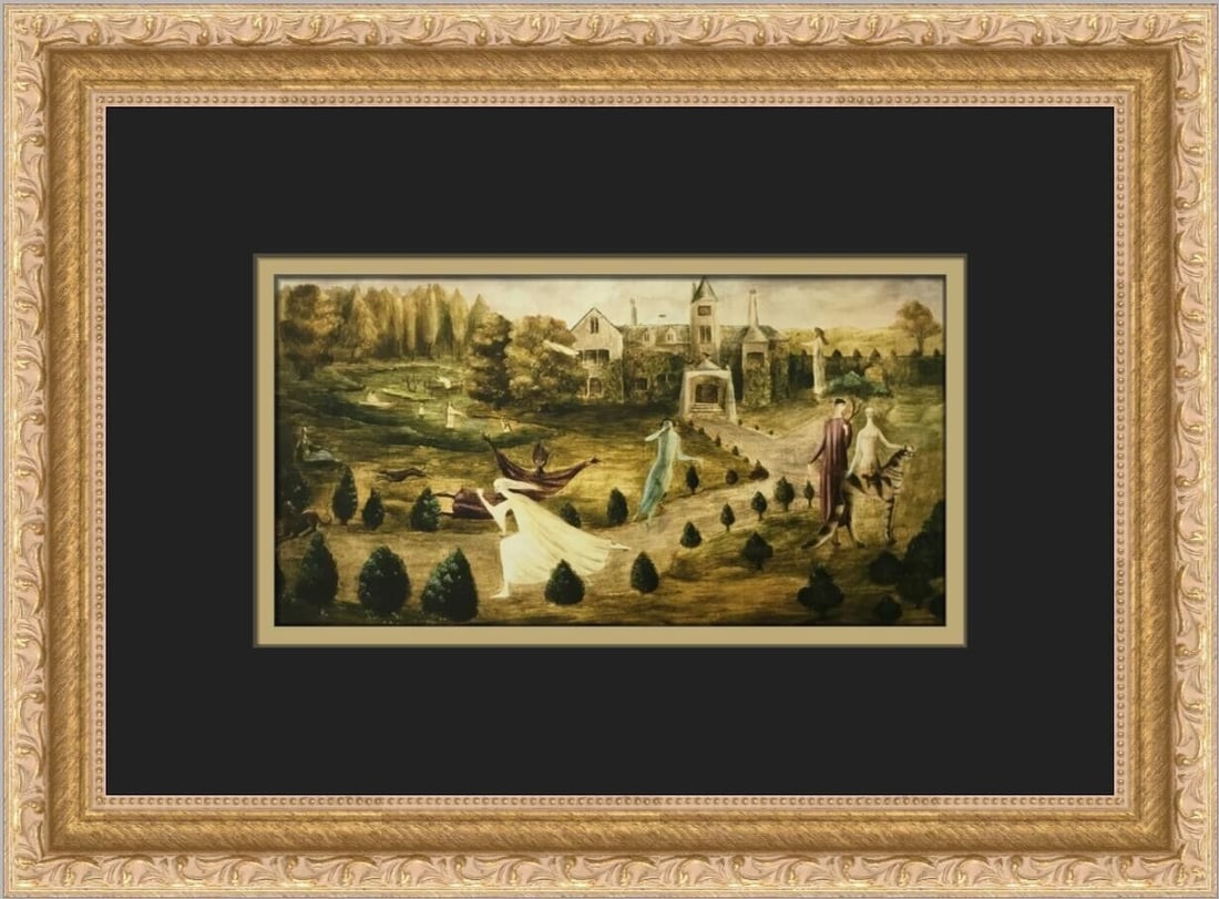 Leonora Carrington Crookhey Hall Custom Framed Print 14x10 in Surrealism Art: Leonora Carrington Crookhey Hall Custom Framed Print 14x10 in Surrealism Art This custom framed print titled 'Crookey Hall' by artist Leonora Carrington showcases surrealism in a medium size. The prin
