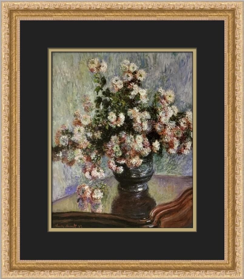 Claude Monet Chrysanthemums Custom Framed Print 15x17 in: Claude Monet Chrysanthemums Custom Framed Print 15x17 in This custom framed print features Claude Monet's "Chrysanthemums" in a portrait orientation, created using offset lithograph technique. The art