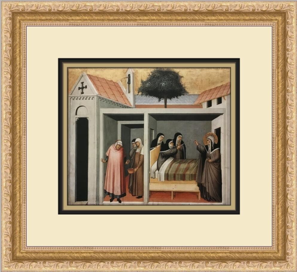 Pietro Lorenzetti Blesses Humilitas Heals a Sick Nun Framed Print 14in x 13in: Pietro Lorenzetti Blesses Humilitas Heals a Sick Nun Framed Print 14in x 13in This custom framed print titled 'Blesses Humilitas Heals a Sick Nun' by Pietro Lorenzetti showcases a beautiful Impression