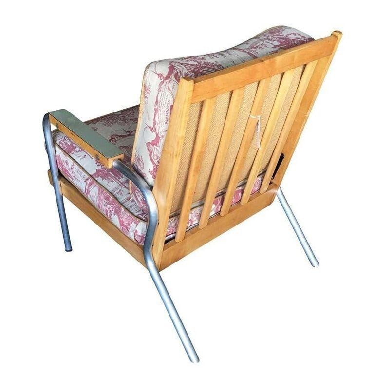 Midcentury Blonde Lounge Chair by Francois Caruelle: Midcentury Blonde Lounge Chair by Francois Caruelle This exquisite Midcentury Blonde Lounge Chair, designed in the style of Francois Caruelle, showcases a blend of steel construction and elegant desig