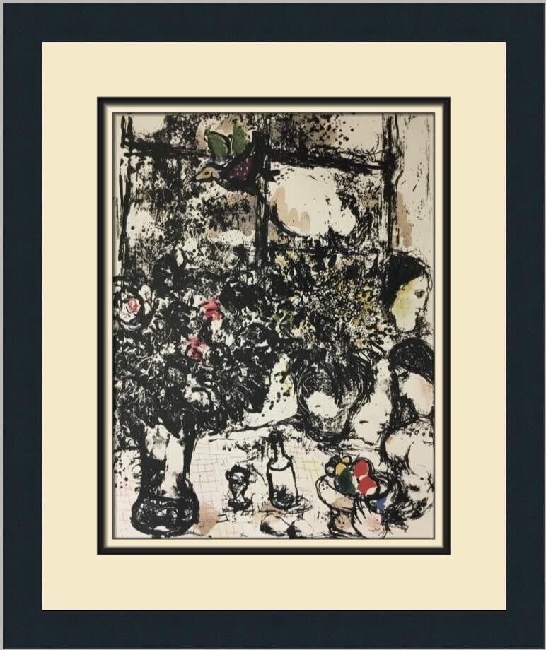 Marc Chagall Still Life with Flowers Custom Framed Art Print 16x14: Marc Chagall Still Life with Flowers Custom Framed Art Print 16x14 This custom framed print features Marc Chagall's 'Still Life with Flowers'. It is a medium-sized piece, measuring 16 x 14 inches, fra