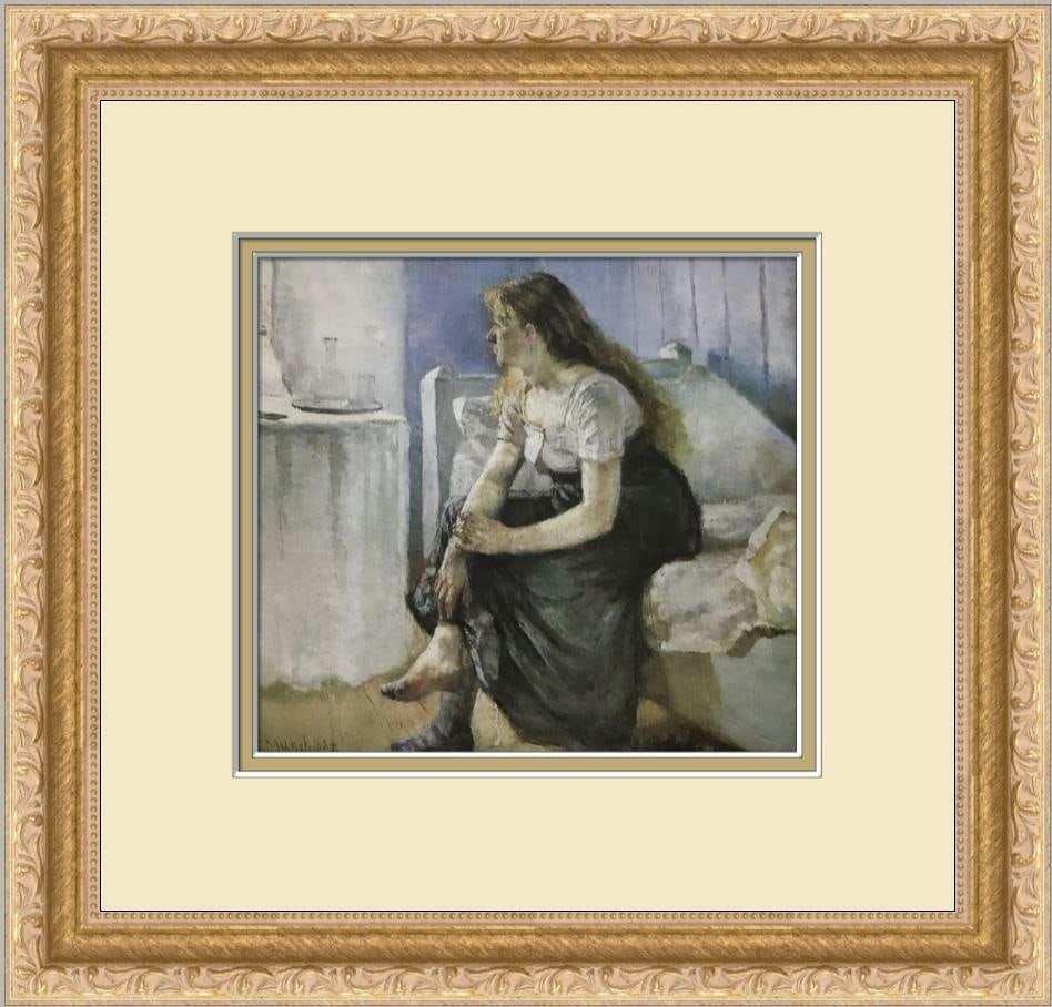 Edvard Munch Morning Girl at Bedside Custom Framed Print 13x12.5 in Figurative Art: Edvard Munch Morning Girl at Bedside Custom Framed Print 13x12.5 in Figurative Art This custom framed print features Edvard Munch's artwork titled 'Morning Girl at Bedside'. It is a medium-sized piece