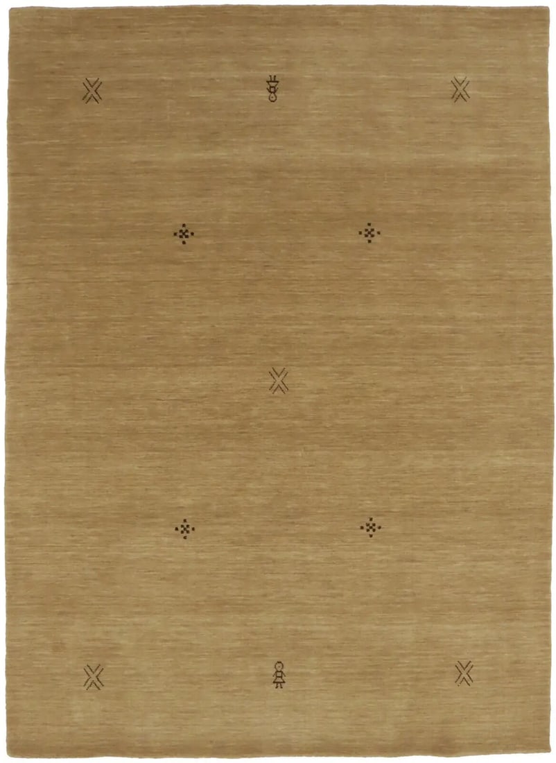 Modern Tribal Beige Gabbeh 6X8 Hand-Loomed Wool Area Rug: Modern Tribal Beige Gabbeh 6X8 Hand-Loomed Wool Area Rug This stunning modern tribal design area rug features a beautiful beige color and is expertly hand-loomed from high-quality wool. Measuring 5 fe