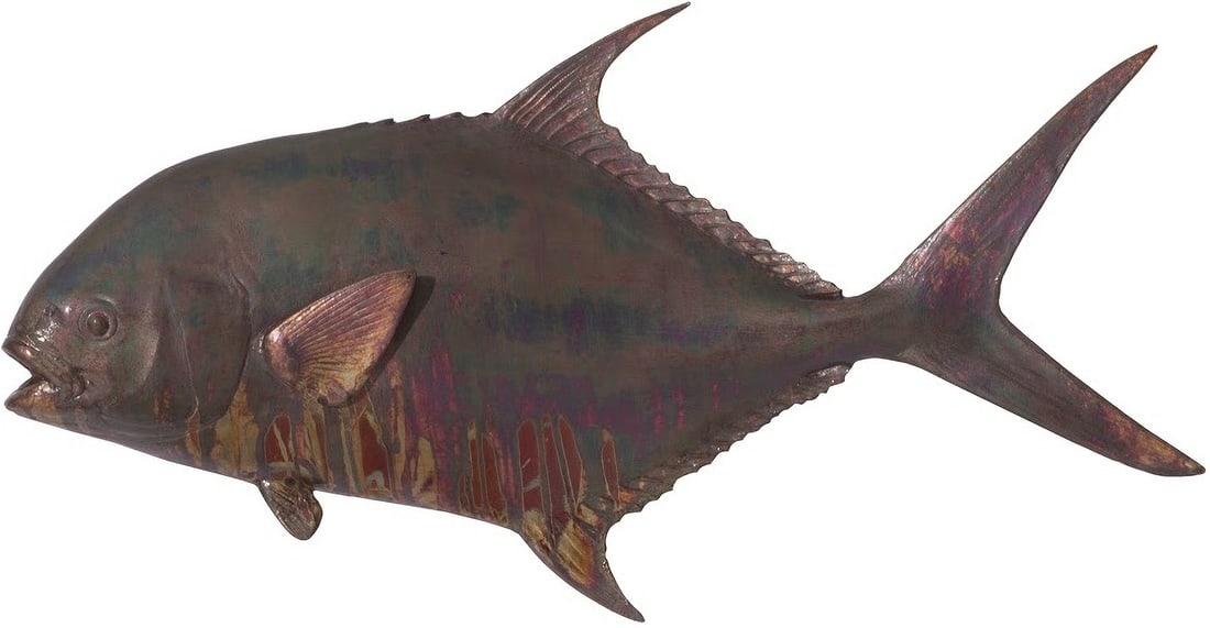 Permit Fish Wall Sculpture in Copper Patina Finish: Permit Fish Wall Sculpture in Copper Patina Finish The Permit Fish Maroon Wall Sculpture is made of composite with a copper patina finish. This decorative wall art captures the likeness of the sea cre