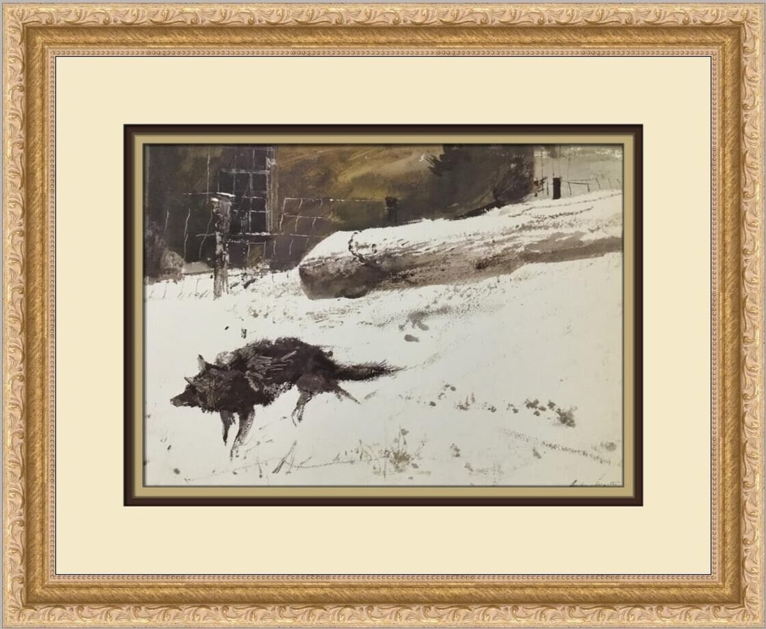 Andrew Wyeth Wild Dog Custom Framed Print 1976 Art: Andrew Wyeth Wild Dog Custom Framed Print 1976 Art This custom framed print titled 'Wild Dog' by Andrew Wyeth, created in 1976, showcases a beautiful landscape in the style of Expressionism Impression