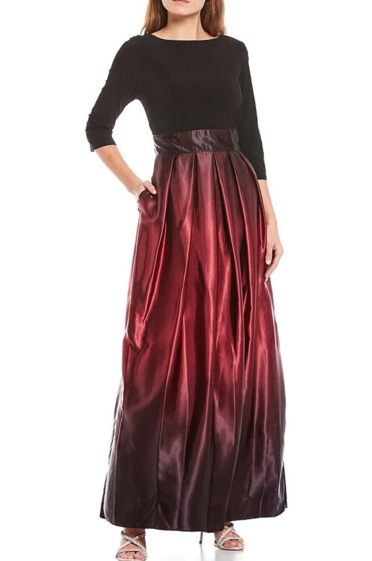 SLNY Women's Size 8 Tie Waist Ombre Ball Gown in Fig: SLNY Women's Size 8 Tie Waist Ombre Ball Gown in Fig This stunning SLNY gown features a ball gown fit & flare design with a long length. The gown is made from polyester and showcases a beautiful fig c