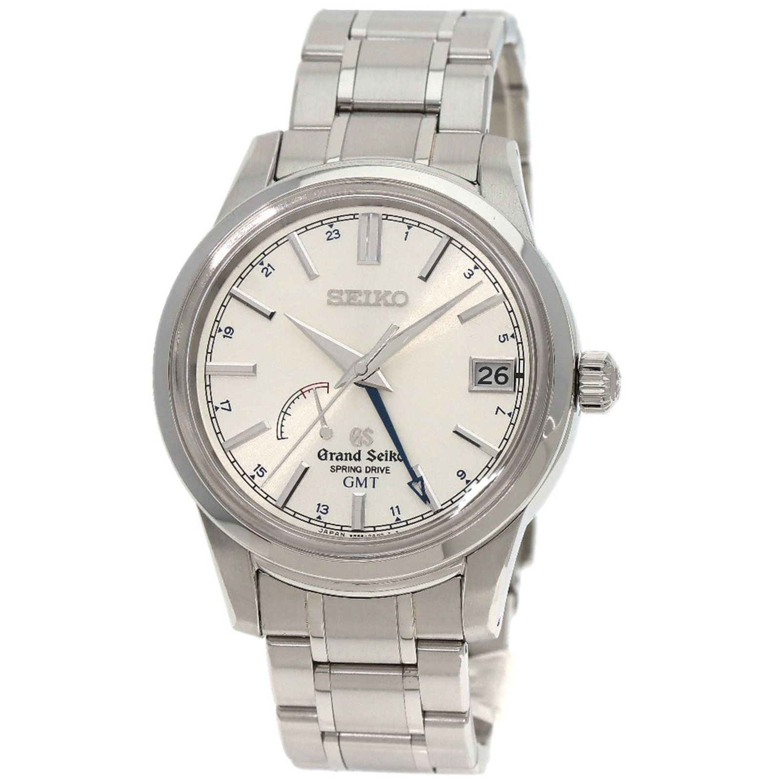 Seiko Grand Spring Drive GMT Men's Watch Stainless Steel Silver Dial 40mm: Seiko Grand Spring Drive GMT Men's Watch Stainless Steel Silver Dial 40mm Seiko SBGE025 Grand Spring Drive GMT Watch in stainless steel. This men's wristwatch features a silver dial and is powered by