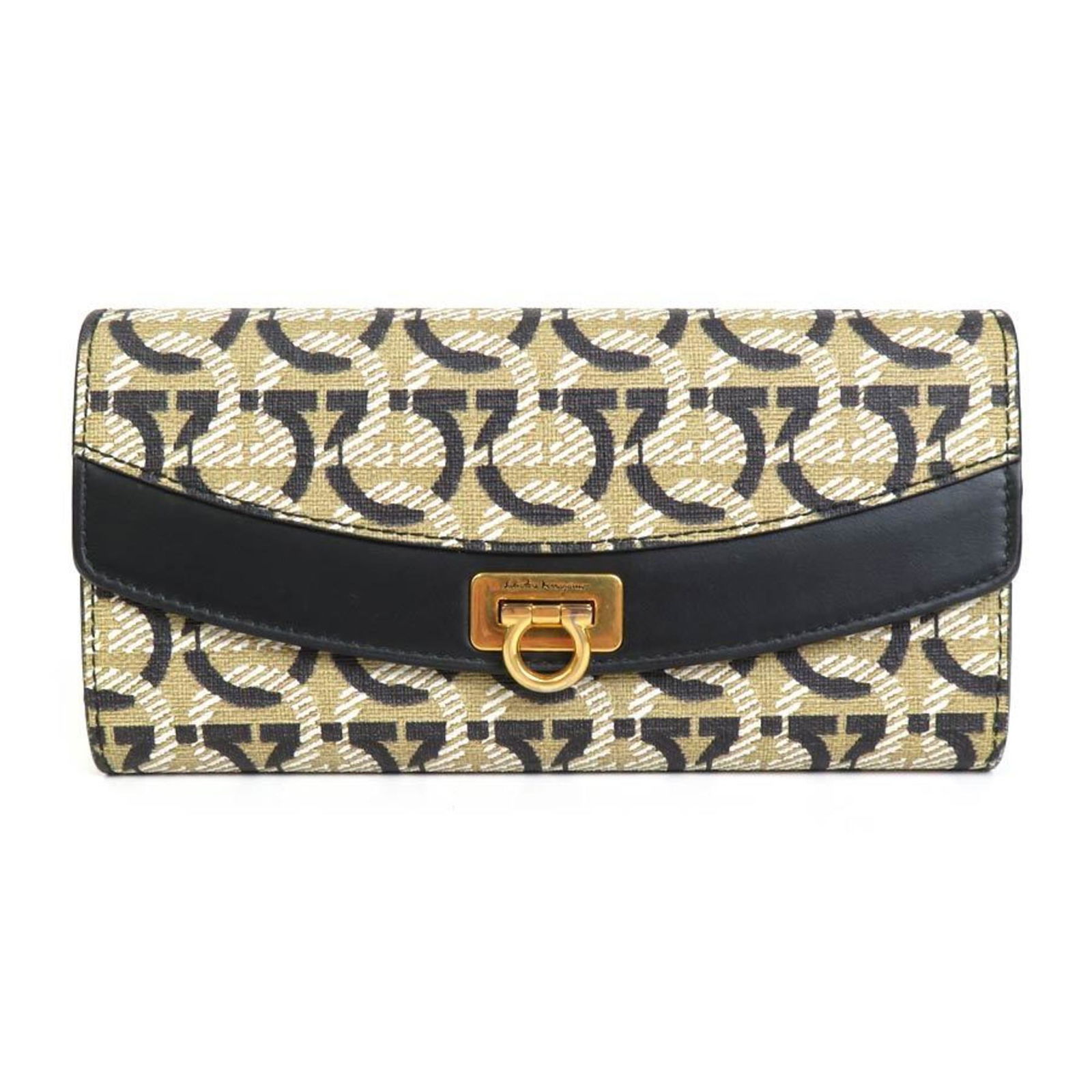 Salvatore Ferragamo Women's Tri-Fold Wallet Black Brown Leather 3.81x7.48x0.98: Salvatore Ferragamo Women's Tri-Fold Wallet Black Brown Leather 3.81x7.48x0.98 Salvatore Ferragamo Long Wallet in Black and Brown leather, designed for women. This tri-fold long wallet features a slee