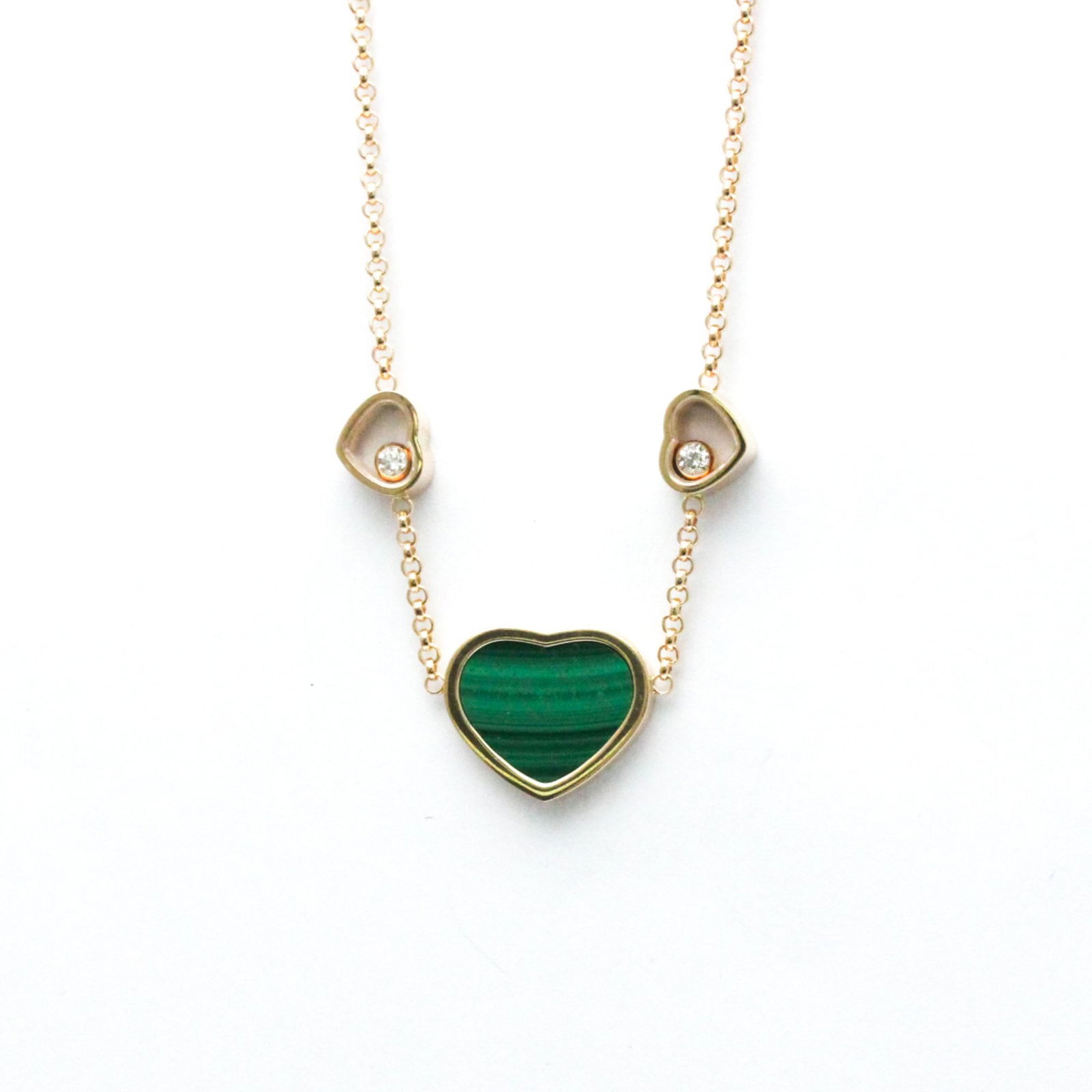Chopard Happy Heart Pink Gold Diamond Malachite Pendant Necklace 81A082 0.10ct: Chopard Happy Heart Pink Gold Diamond Malachite Pendant Necklace 81A082 0.10ct This exquisite Chopard Happy Heart Malachite Diamond Necklace 81A082 features a stylish pendant crafted in pink gold (18K
