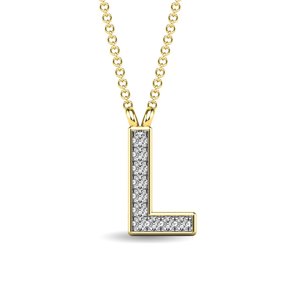 Diamond Letter L Pendant in 10K Yellow Gold 1/20 Ct Tw: Diamond Letter L Pendant in 10K Yellow Gold 1/20 Ct Tw This elegant Letter L pendant features 10 round diamonds set in 10K yellow gold. The diamonds have a total weight of 0.04 ct, with H-I color and