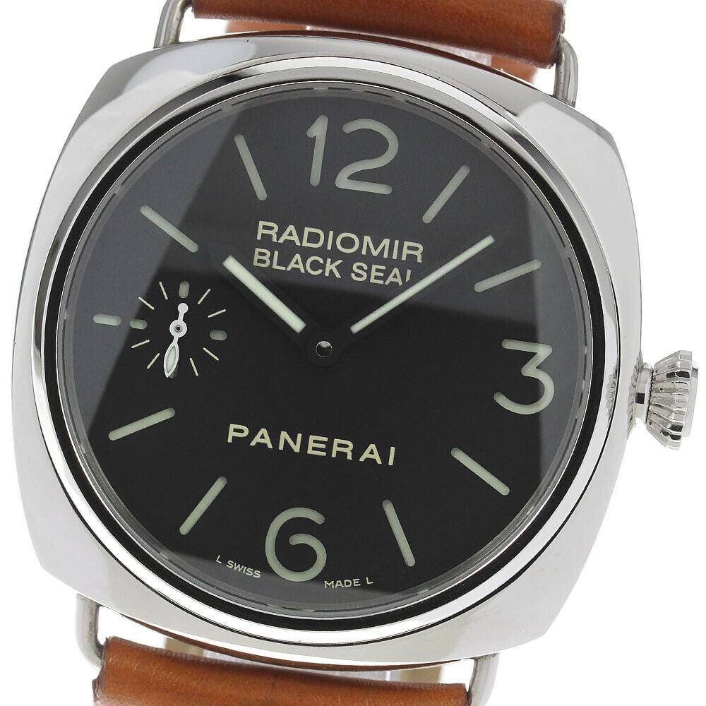 Panerai Radiomir Black Seal PAM00183 Manual Winding Men's Wristwatch: Panerai Radiomir Black Seal PAM00183 Manual Winding Men's Wristwatch This Panerai Radiomir Black Seal wristwatch features a black dial with Arabic numerals and a small seconds subdial. It is crafted f