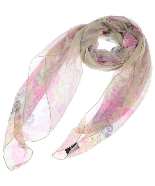 ETRO Stole Beige Pink Yellowish Green Pattern Design: ETRO Stole Beige Pink Yellowish Green Pattern Design ETRO Stole featuring a unique combination of colors including beige, pink, and yellowish green in a total pattern design. The item is categorized a