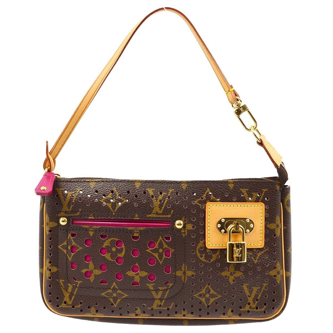 Louis Vuitton Monogram Perfo Pochette Accessoires Handbag Brown Fuchsia Small: Louis Vuitton Monogram Perfo Pochette Accessoires Handbag Brown Fuchsia Small Bag Width: 8.3. Pattern: Monogram. Bag Height: 4.9. Closure: Zip. Occasion: Casual. Size: Small. Handle Style: Top Handle.