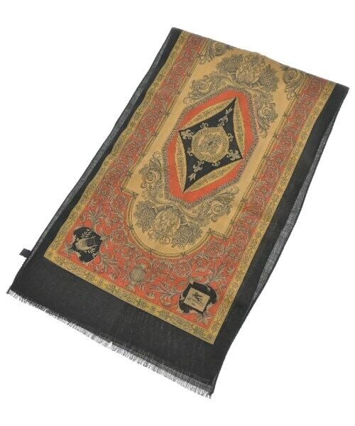 ETRO Beige Black Orange Patterned Bandana Scarf: ETRO Beige Black Orange Patterned Bandana Scarf ETRO Bandana/Scarf featuring a distinctive pattern in beige, black, and orange. This versatile accessory can be worn as a bandana or scarf, adding a sty