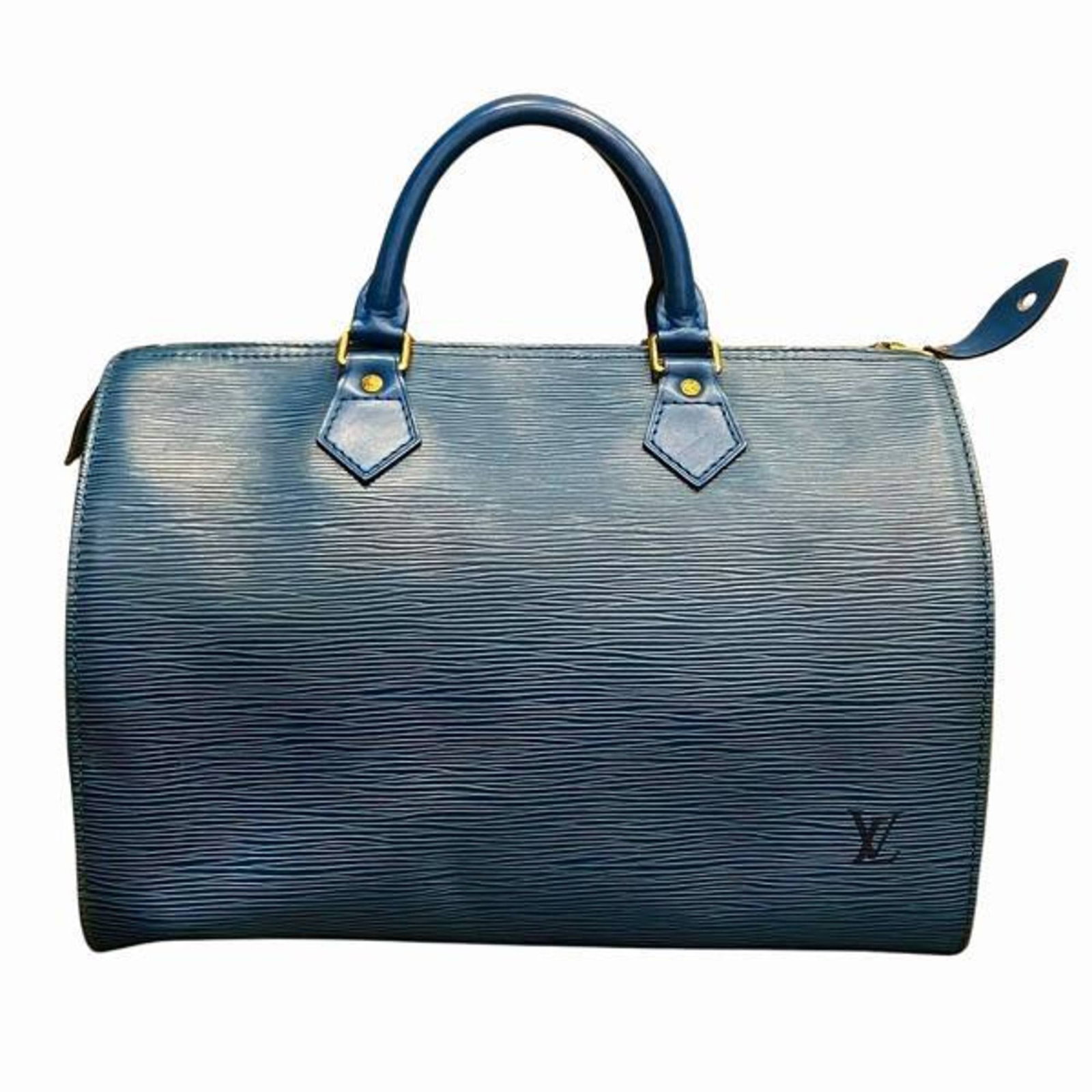 Louis Vuitton Epi Speedy 30 Boston Handbag in Toledo Blue: Louis Vuitton Epi Speedy 30 Boston Handbag in Toledo Blue This stylish Louis Vuitton Epi Speedy 30 Boston handbag is crafted from durable Epi leather in a striking Toledo blue color. Designed for both