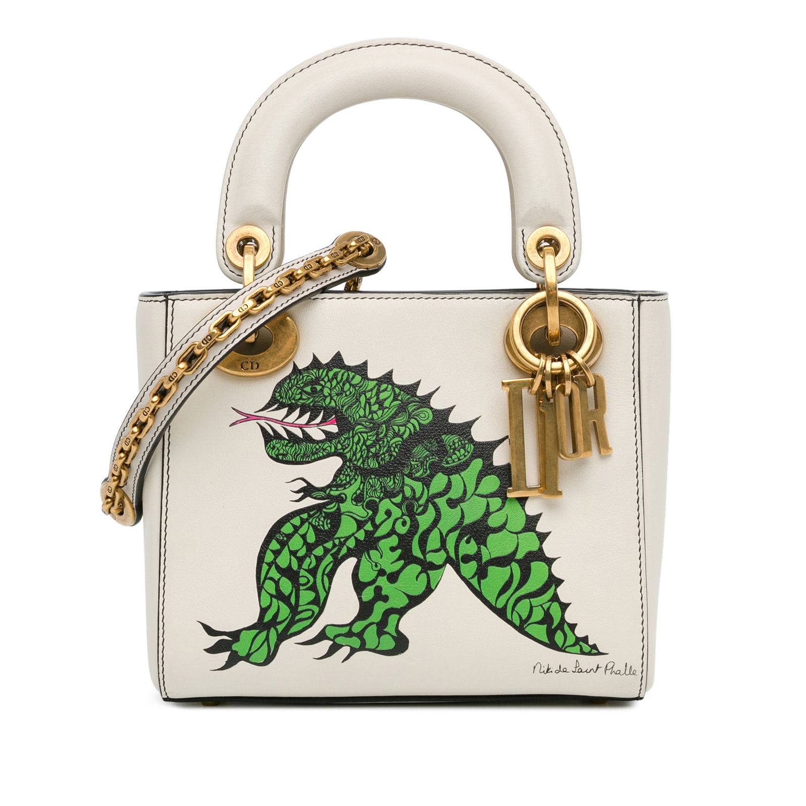 Limited Edition Niki De Saint Phalle Mini Dragon Calfskin Lady Dior Bag: Limited Edition Niki De Saint Phalle Mini Dragon Calfskin Lady Dior Bag This Limited Edition Niki De Saint Phalle Mini Dragon Calfskin Lady Dior satchel features a printed leather body, flat leather h