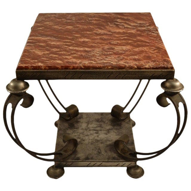 French Art Deco Marble Top Table Formerly the Property of John Ford: French Art Deco Marble Top Table Formerly the Property of John Ford Thick bevelled marble top steel and iron base. This interesting table once belonged to famous American movie producer John Ford. Sty