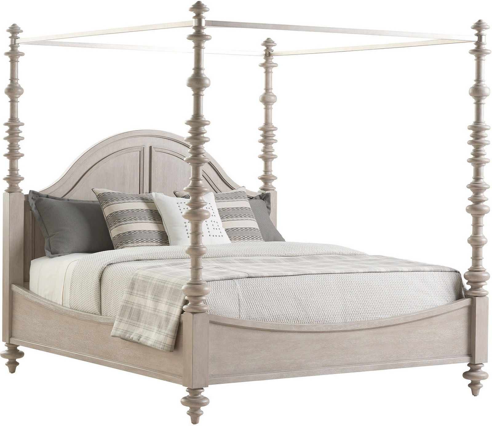 Barclay Butera Malibu Heathercliff King Poster Bed with Canopy: Barclay Butera Malibu Heathercliff King Poster Bed with Canopy The Malibu Heathercliff King Poster Bed features dramatic turnings that create a strong design statement, complemented by a collared meta