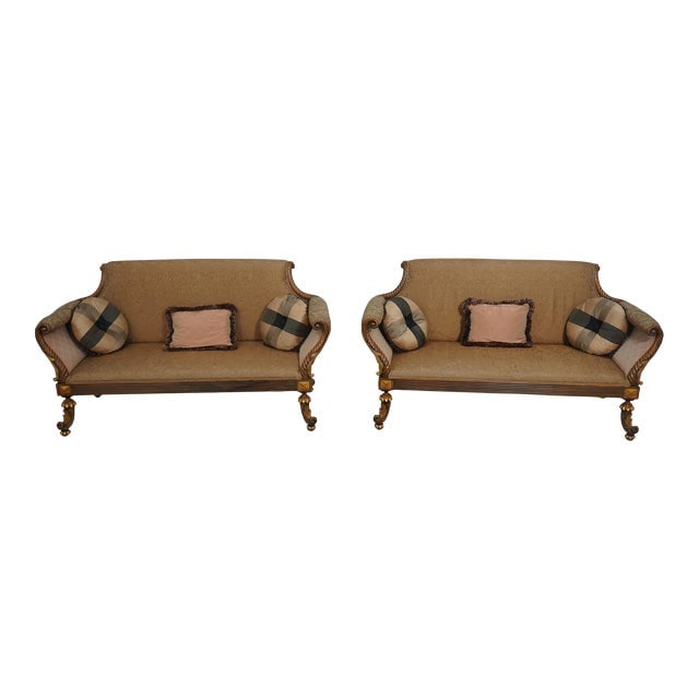 Pair French Louis XVI Style Rope Twist Settees: Pair French Louis XVI Style Rope Twist Settees Age: Approx: 30 Years Old Details: Nice Carved Details Quality Construction Subtle Gold Accents Stunning Matching Pair Rope Twist Carved Designer Frames