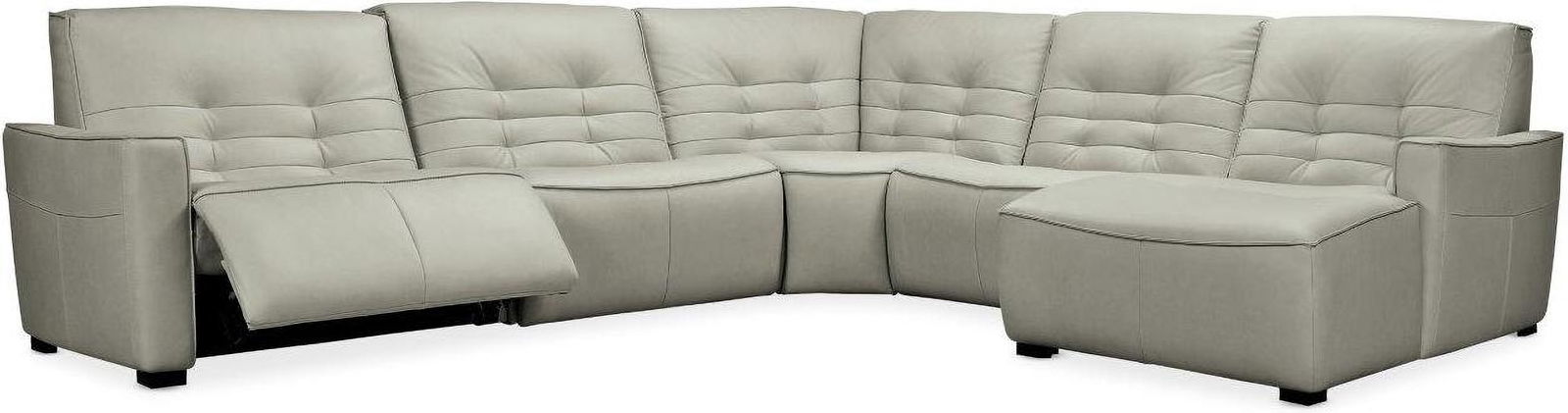 Modern Grey Leather 5-Piece Sectional with Power Recline: Modern Grey Leather 5-Piece Sectional with Power Recline This Reaux Grey 5-Piece Raf Chaise Sectional with 2 Power Recliners features a modern and contemporary design, crafted with upscale grey leathe