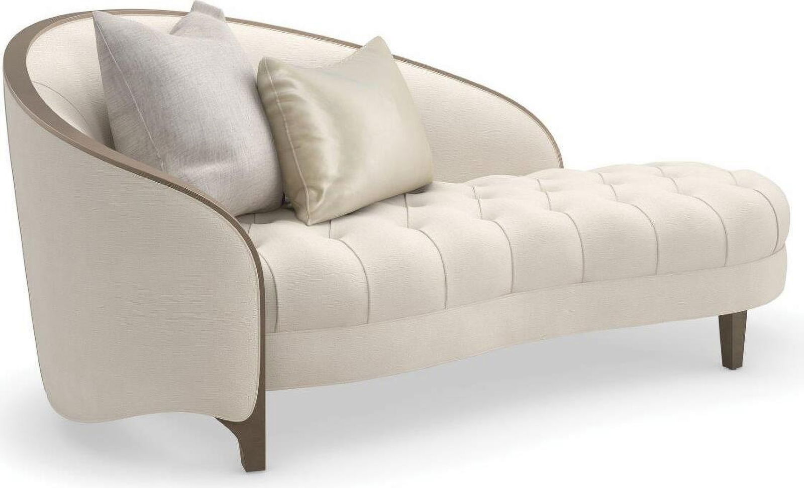 Elegant Caracole Valentina Chaise Cream Velvet Golden Shimmer Finish: Elegant Caracole Valentina Chaise Cream Velvet Golden Shimmer Finish The Caracole Compositions Valentina Chaise features a graceful arched back trimmed in exposed wood with a Golden Shimmer metallic f