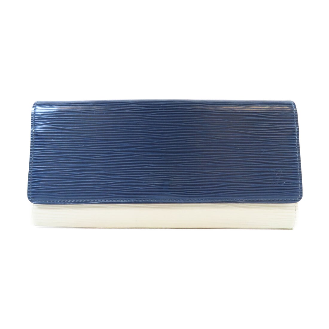 Louis Vuitton Double Sided Long Wallet in Epi Leather Blue and White: Louis Vuitton Double Sided Long Wallet in Epi Leather Blue and White This Louis Vuitton Portefeuille Flore Wallet features a stylish double-sided design crafted from durable Epi leather. The wallet sh