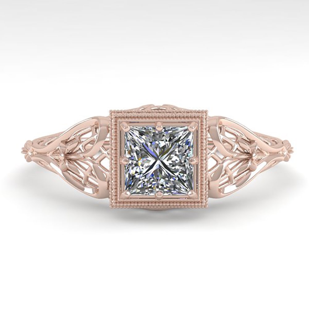 0.50 Carat VS/SI Princess Diamond Solitaire Ring in 14k Rose Gold: 0.50 Carat VS/SI Princess Diamond Solitaire Ring in 14k Rose Gold This exquisite 0.50 carat VS/SI princess diamond solitaire ring features an Art Deco design and is crafted in solid 14k rose gold. Mad