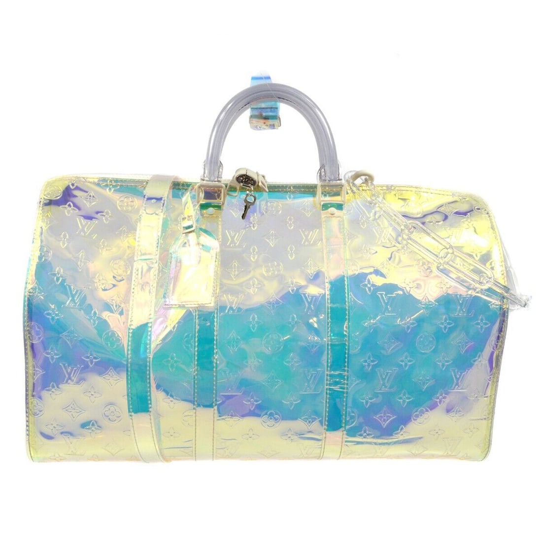 Louis Vuitton Monogram Prism Keepall Bandouliere 50 Duffle Bag Vinyl with Adjustable Strap: Louis Vuitton Monogram Prism Keepall Bandouliere 50 Duffle Bag Vinyl with Adjustable Strap This Louis Vuitton Monogram Prism Keepall Bandouliere 50 is a stylish and spacious duffle bag designed for ca