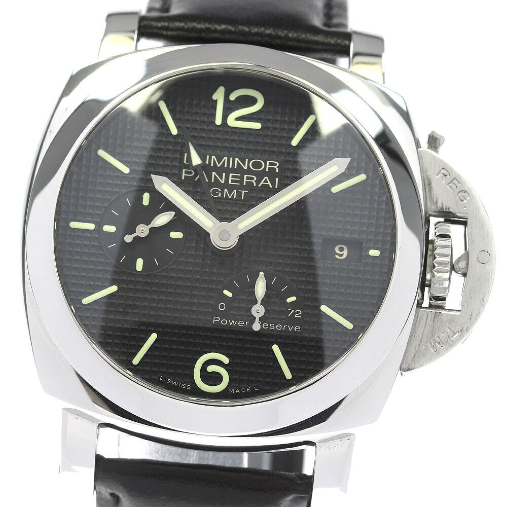 PANERAI PAM00537 Luminor 1950 GMT Automatic Men's Watch Black Dial Leather Strap: PANERAI PAM00537 Luminor 1950 GMT Automatic Men's Watch Black Dial Leather Strap The PANERAI PAM00537 Luminor 1950 3 Days GMT Power Reserve Acciaio Men's Watch is a distinguished wristwatch featuring