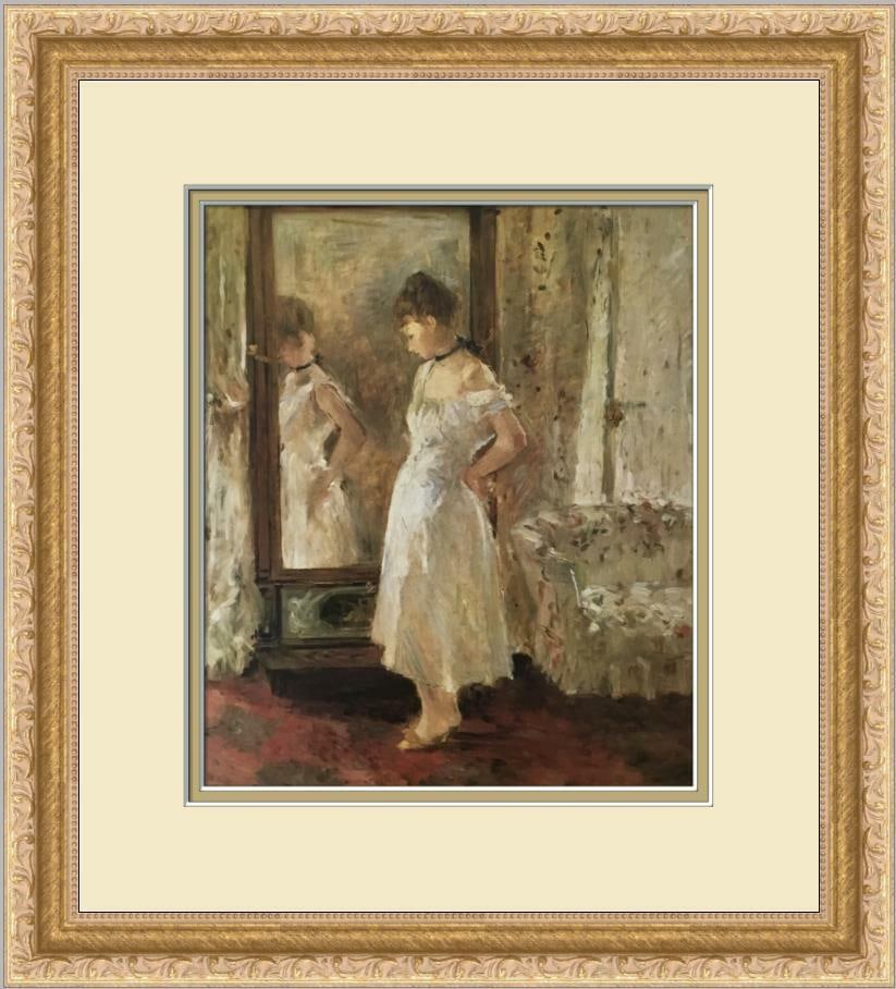 Berthe Morisot Psyche Custom Framed Print 14x15.5 inches: Berthe Morisot Psyche Custom Framed Print 14x15.5 inches This custom framed print titled 'Psyche' by Berthe Morisot features a portrait orientation and showcases figures in the style of Americana Figu