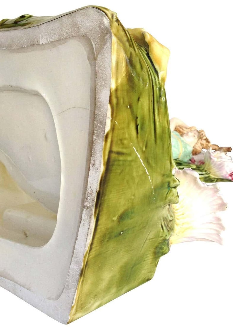 Hans Kieweg 1910 Art Nouveau Figural Ceramic Vanity Mirror 25 inches: Hans Kieweg 1910 Art Nouveau Figural Ceramic Vanity Mirror 25 inches This stunning Hans Kieweg Art Nouveau Figural Vanity Mirror, crafted in Germany, showcases the elegance of the Modern style from th