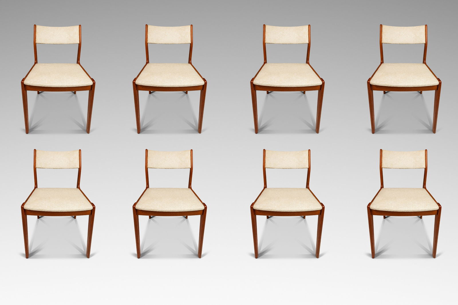 Set of 8 Danish Mid-Century Modern Teak Dining Chairs by D-SCAN 1970s: Set of 8 Danish Mid-Century Modern Teak Dining Chairs by D-SCAN 1970s Set of Eight (8) Danish Mid-Century Modern Dining Chairs in Solid Teak & New Upholstery by D-SCAN c. 1970's. This expansive set of
