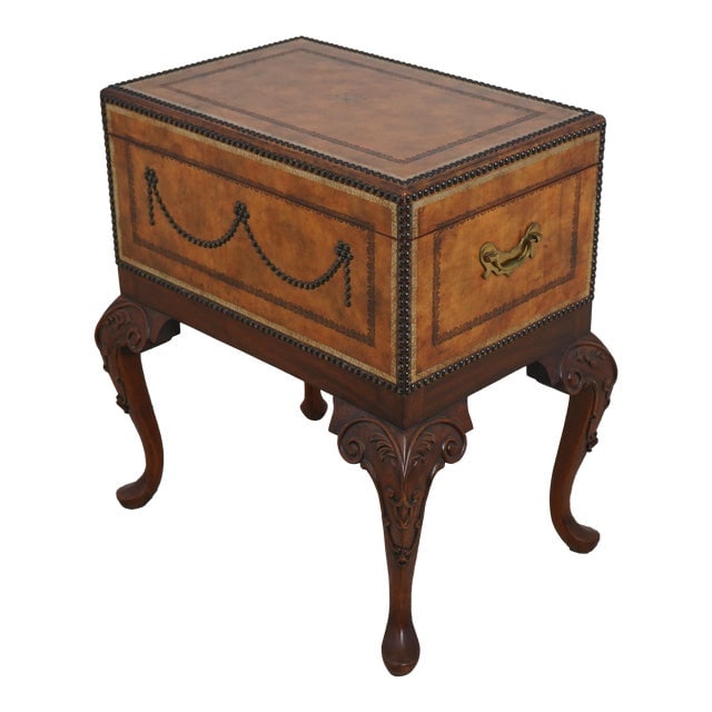 Maitland Smith Leather Wrapped Decorative Box: Maitland Smith Leather Wrapped Decorative Box Age: Approx: 15 Years Old Details: Quality Tooled Leather Surfaces High Quality Construction Nice Paper Decoration Lined Interior Nice Carved Mahogany Bas