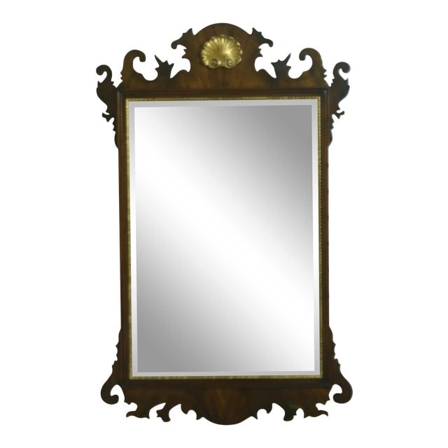 Henkel Harris Chippendale Style Mahogany Mirror: Henkel Harris Chippendale Style Mahogany Mirror C. 1981 Finish No. 29 Beveled Glass High Quality Construction 18 C. Design Chippendale Style Gold Gilt Shell Carved Top . Condition: Excellent Original 