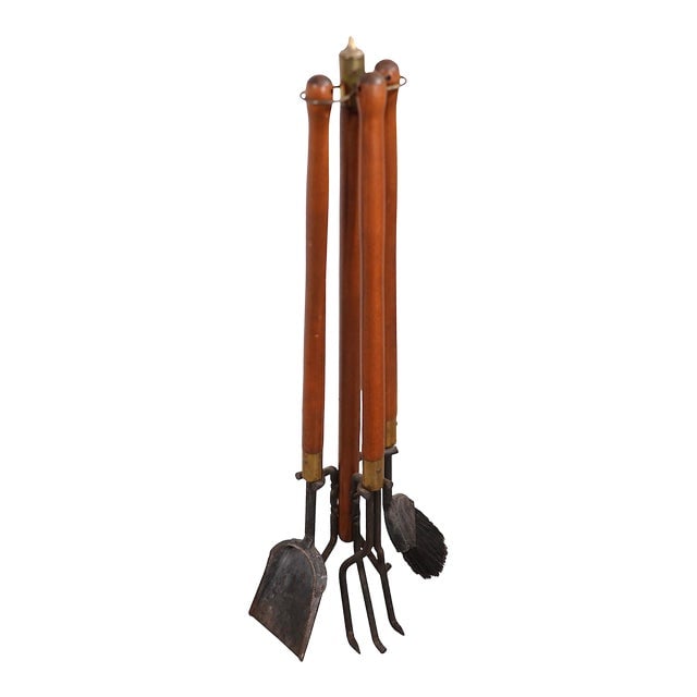 Mid Century Fireplace Tool Set by Seymour C 1950/60's: Mid Century Fireplace Tool Set by Seymour C 1950/60's Stylish four piece fireplace tool set made in Seymour circa 1950/60's. This freestanding set consists of a shovel brush and fork and stand. The se