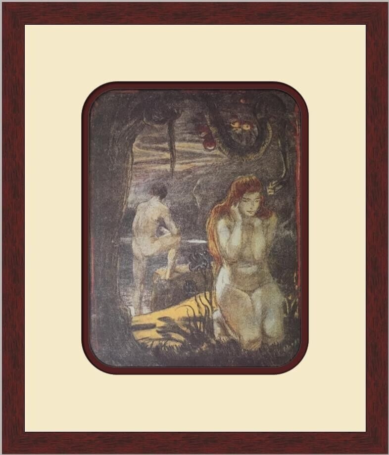 Ludwig Von Hoffman Adam and Eve Custom Framed Offset Lithograph Print: Ludwig Von Hoffman Adam and Eve Custom Framed Offset Lithograph Print This custom framed print titled "Adam and Eve" by Ludwig Von Hoffman showcases the artist's expressionism and impressionism style,
