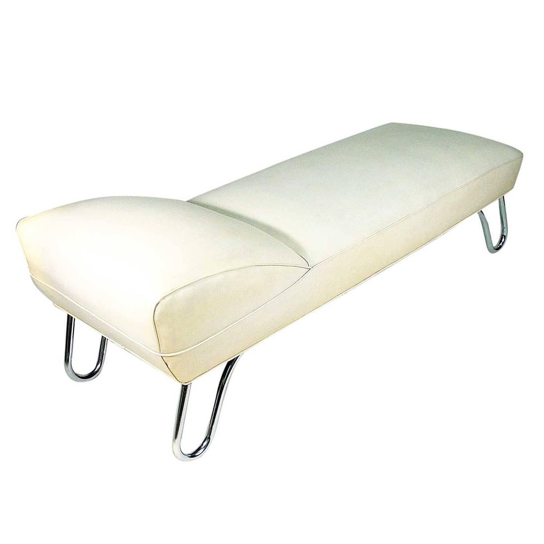 Kem Weber Art Deco Chaise Lounge Daybed Chrome Naugahyde 1930: Kem Weber Art Deco Chaise Lounge Daybed Chrome Naugahyde 1930 This Kem Weber Art Deco Steamer Chaise Lounge Daybed showcases the exquisite design of Kem Weber, created during the period of 1930 to 193