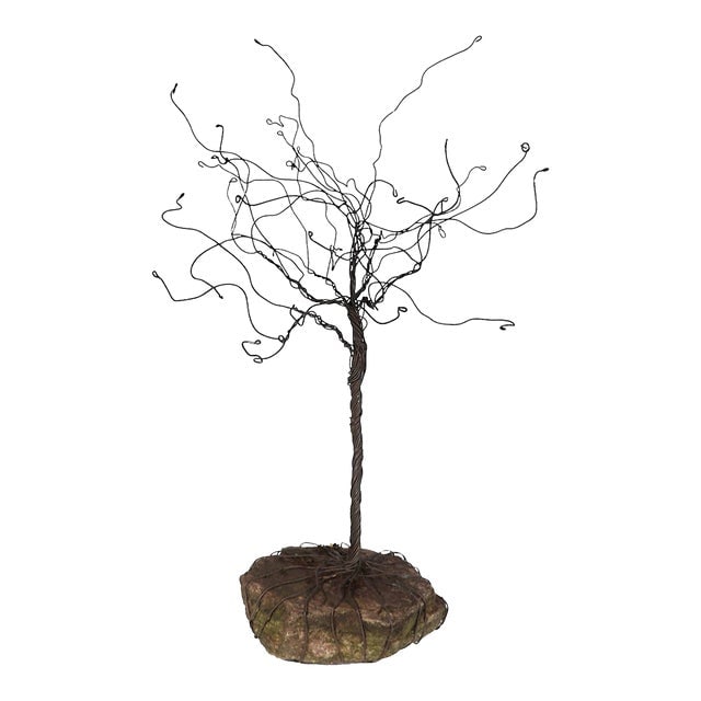 Brutalist Twisted Wire Tree Sculpture Mounted on Stone Base C. 1970's: Brutalist Twisted Wire Tree Sculpture Mounted on Stone Base C. 1970's Brutalist style woven wire tree mounted os a moss covered stone. The sculpture is in very good clean original untouched condition 