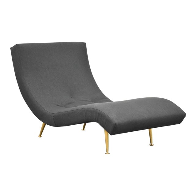 Mid-Century Modern Adrian Pearsall Style Chaise Lounge Gray Brass Legs: Mid-Century Modern Adrian Pearsall Style Chaise Lounge Gray Brass Legs This Adrian Pearsall Style Wave Chaise Lounge features a newly reupholstered design in gray fabric, complemented by brass legs. T