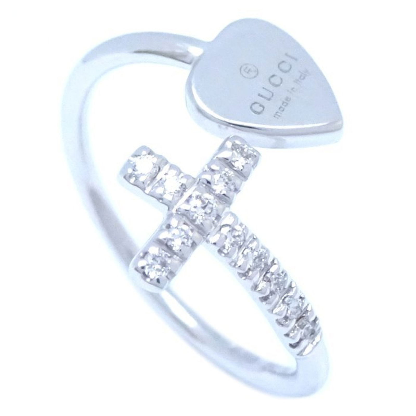GUCCI Heart Cross Ring Diamond #9 K18WG White Gold 292230: GUCCI Heart Cross Ring Diamond #9 K18WG White Gold 292230 Brand: Gucci Type: Band ring Gender: Women Material: White gold (18K) Other Size: 8 Condition: Used (like new) Overall Scratches: Insignifican