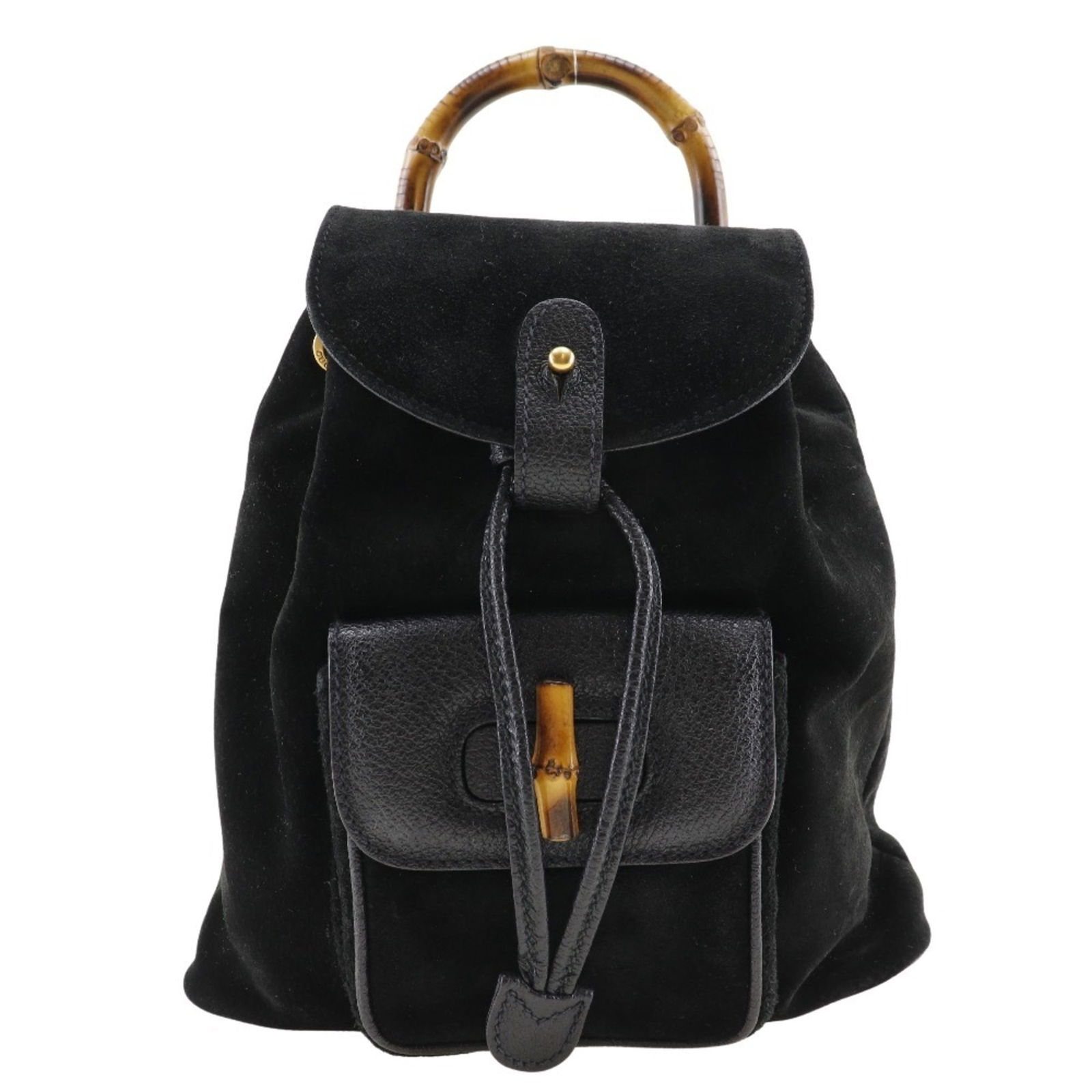 Gucci Black Suede 2-Way Women's Backpack 21cm x 21cm x 11cm: Gucci Black Suede 2-Way Women's Backpack 21cm x 21cm x 11cm This Gucci Bamboo Backpack/Daypack is designed for women and crafted from high-quality suede in a classic black color. The backpack features